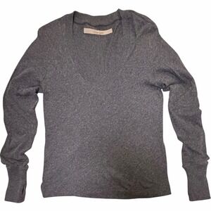 Enza Costa Easy Cuffed U Cotton Cashmere Charcoal Thumbhole Top M USA LS